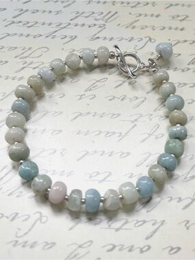 Sterling Silver Aquamarine Beaded Bracelet - Pastel Blue & Green